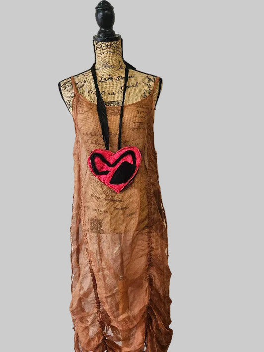 Reversible Wool Silk Heart Necklace | Katze Boutique