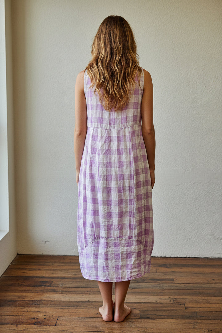 Made In Italy Plaid Linen Sleeveless Dress | Katze Boutique