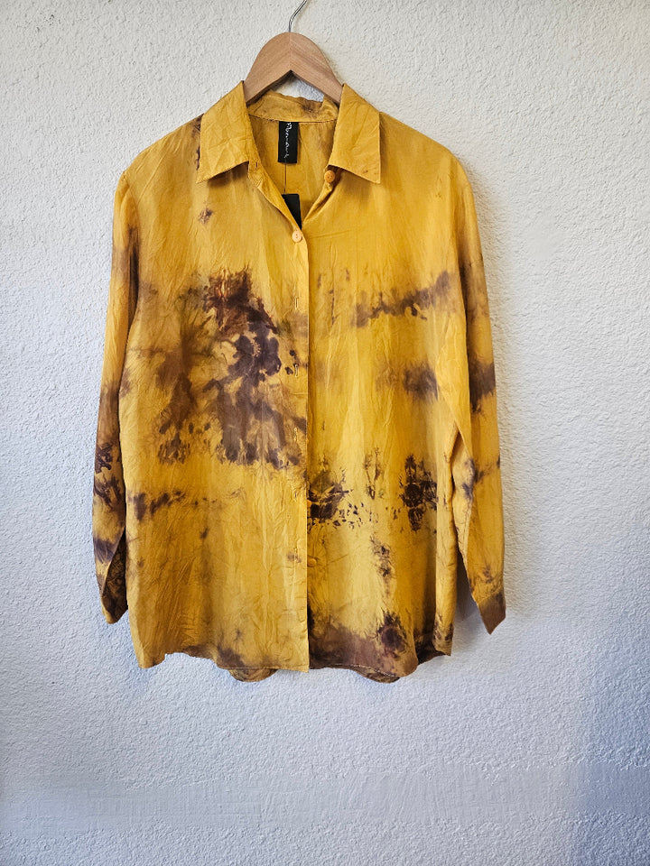 Hand Dyed Mustard Yellow Silk Shirt-Katze Boutique