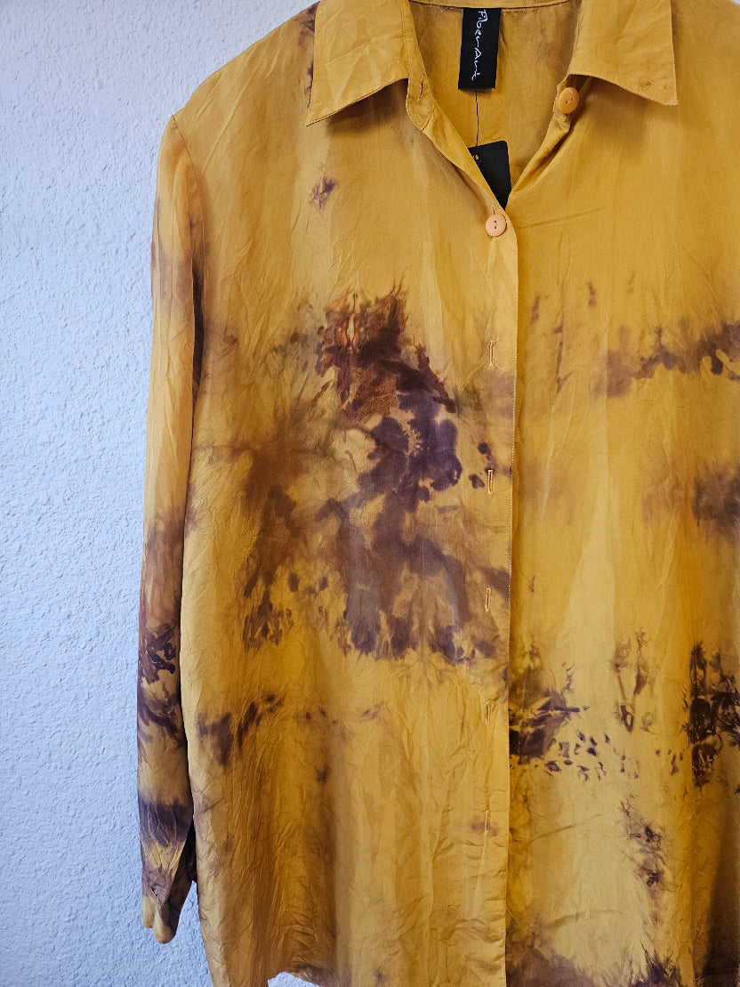 Hand Dyed Mustard Yellow Silk Shirt-Katze Boutique