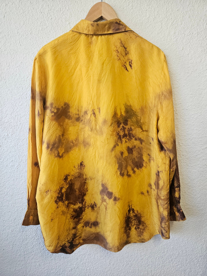 Hand Dyed Mustard Yellow Silk Shirt-Katze Boutique