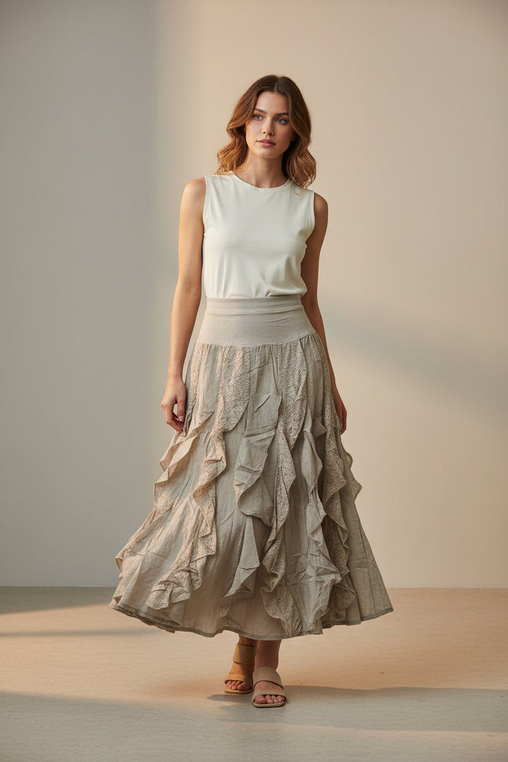 Lace Ruffle Maxi Cotton Skirt-Katze Boutique