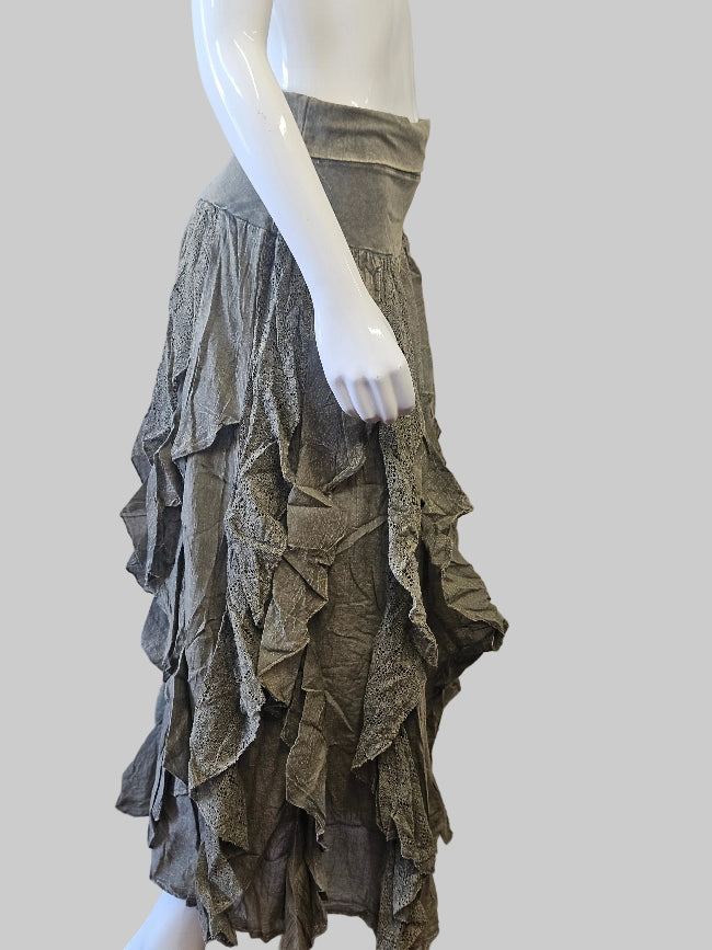 Lace Ruffle Maxi Cotton Skirt-Katze Boutique