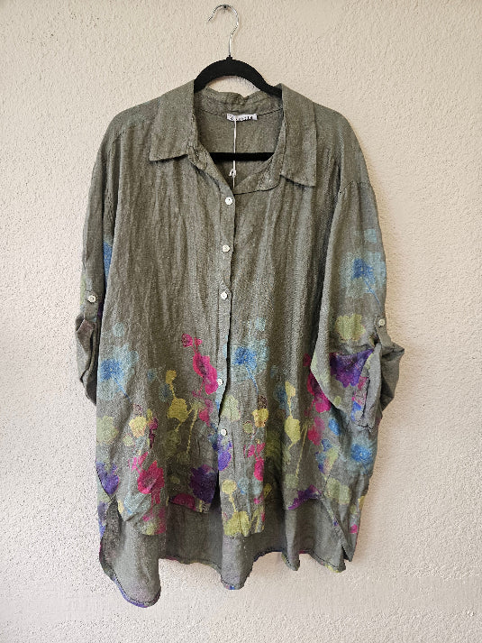 Made In Italy Floral Print Linen Blouse | Katze Boutique