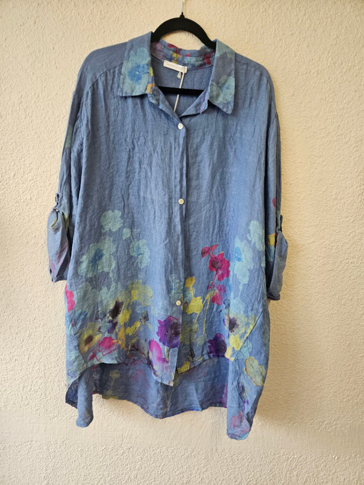 Made In Italy Floral Print Linen Blouse | Katze Boutique