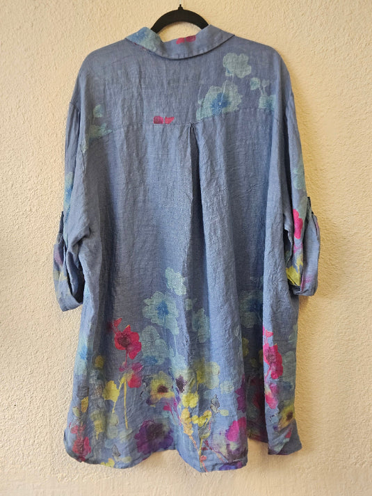 Made In Italy Floral Print Linen Blouse | Katze Boutique