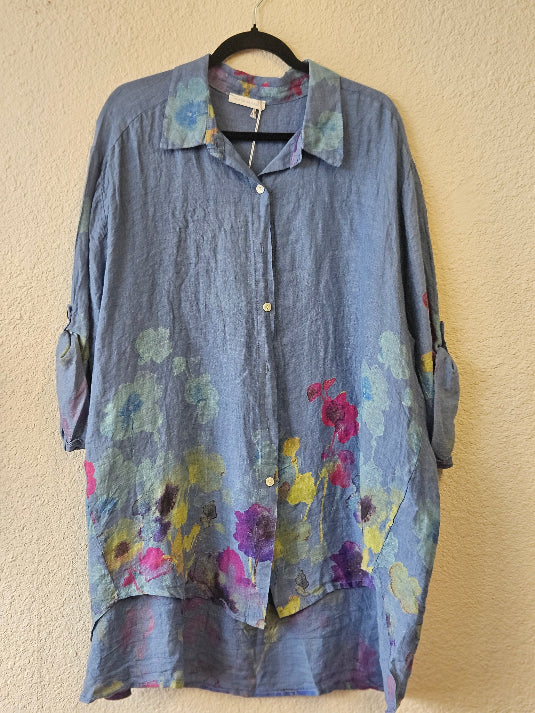 Made In Italy Floral Print Linen Blouse | Katze Boutique