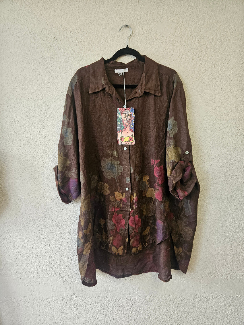 Made In Italy Floral Print Linen Blouse | Katze Boutique