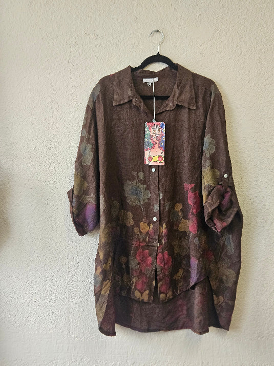 Made In Italy Floral Print Linen Blouse | Katze Boutique