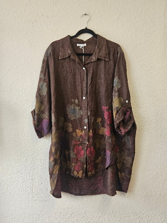 Made In Italy Floral Print Linen Blouse | Katze Boutique