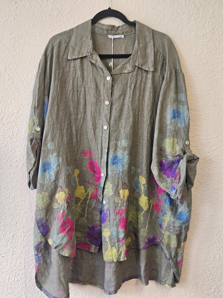 Made In Italy Floral Print Linen Blouse | Katze Boutique