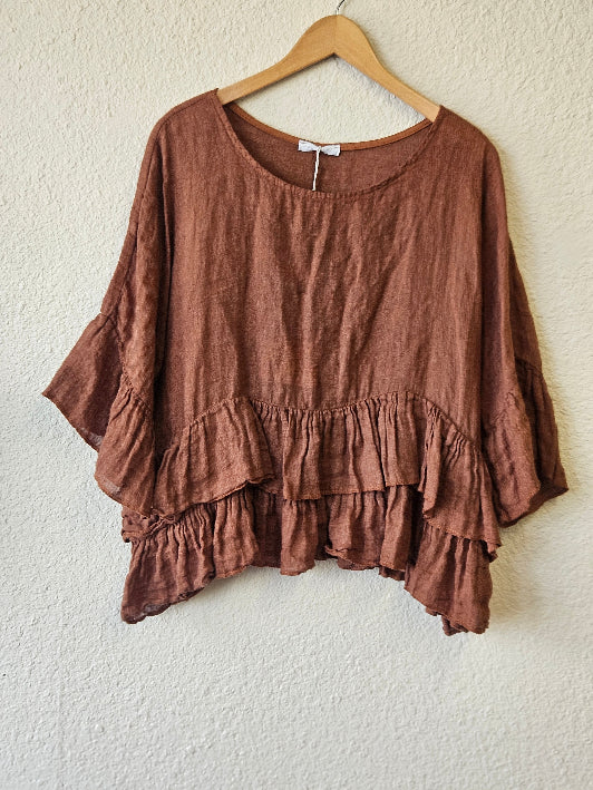 Italian Linen Crop Top | Made in Italy Ruffle Top | Katze Boutique