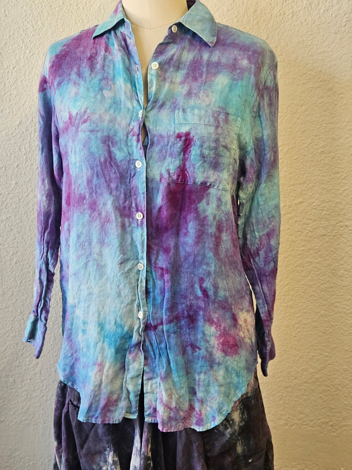 Hand Dyed Linen Shirt Size Small-Katze Boutique