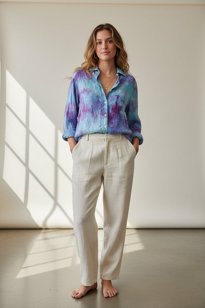 Hand Dyed Linen Shirt Size Small-Katze Boutique