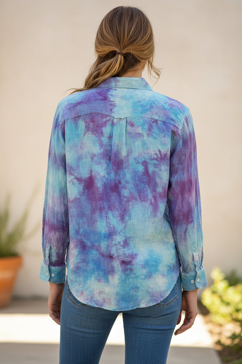 Hand Dyed Linen Shirt Size Small-Katze Boutique