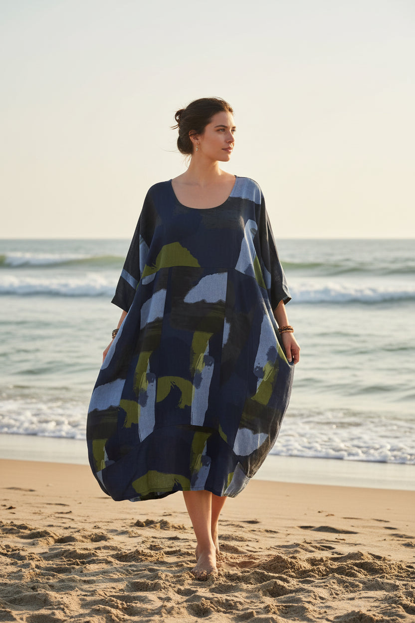 Made In Italy Plus Size Linen Dress-Katze Boutique