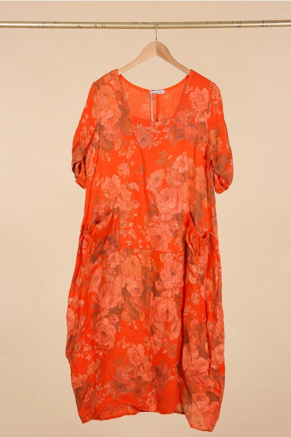 Made In Italy Linen Floral Dress-Katze Boutique