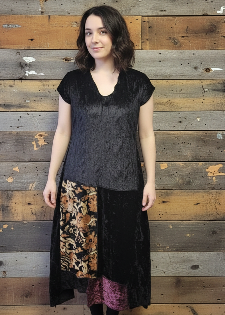 Handmade Patchwork Velvet Dress-Katze Boutique