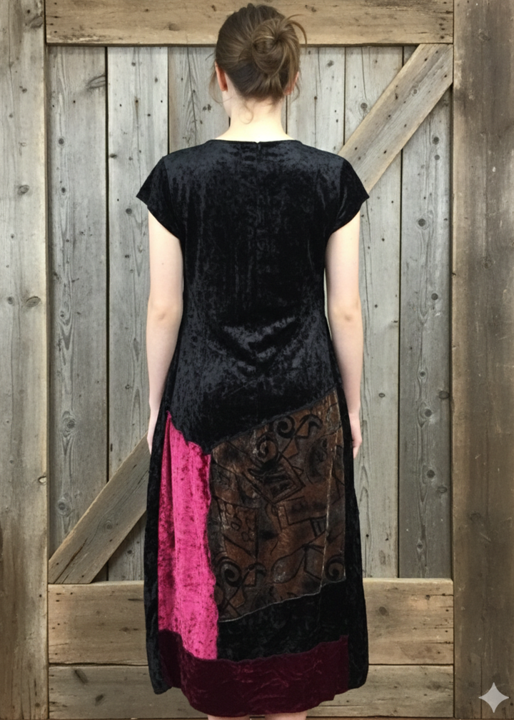 Handmade Patchwork Velvet Dress-Katze Boutique