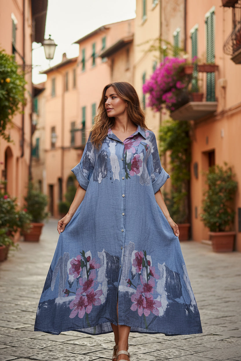 Long Linen Dress With Pockets | Italian Made Maxi Dress-Katze Boutique