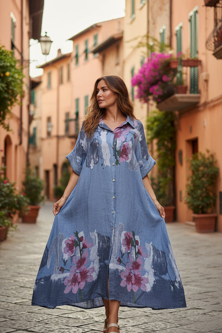 Long Linen Dress With Pockets | Italian Made Maxi Dress-Katze Boutique