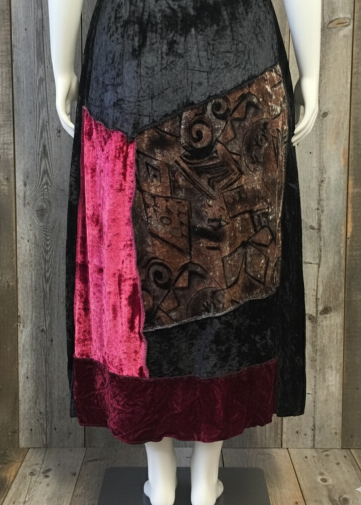 Handmade Patchwork Velvet Dress-Katze Boutique