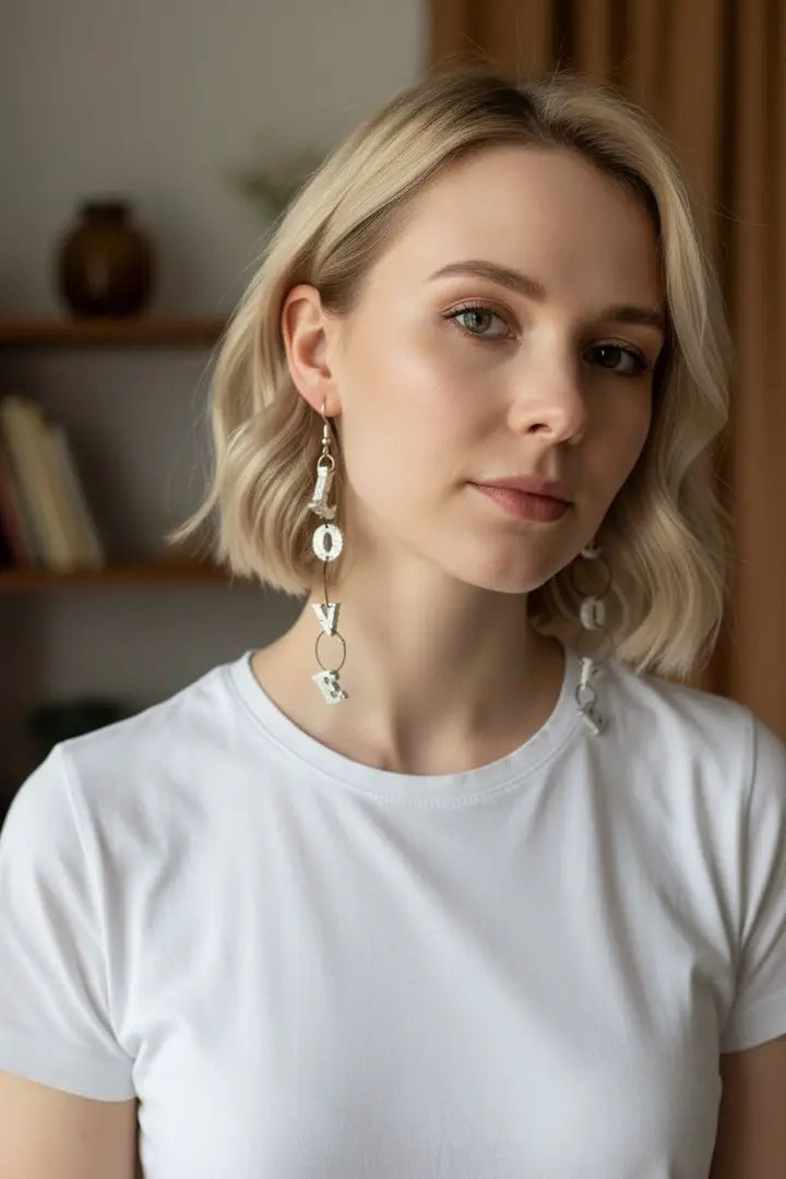 Jianhui London Wooden LOVE Red letters Earrings-Katze Boutique
