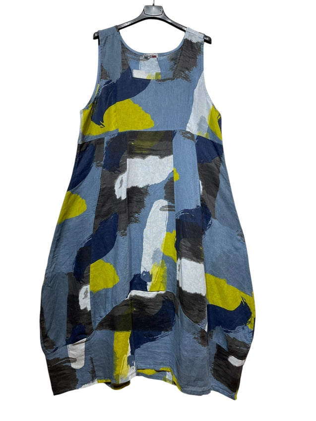Abstract Artistic Print Linen Dress-Katze Boutique