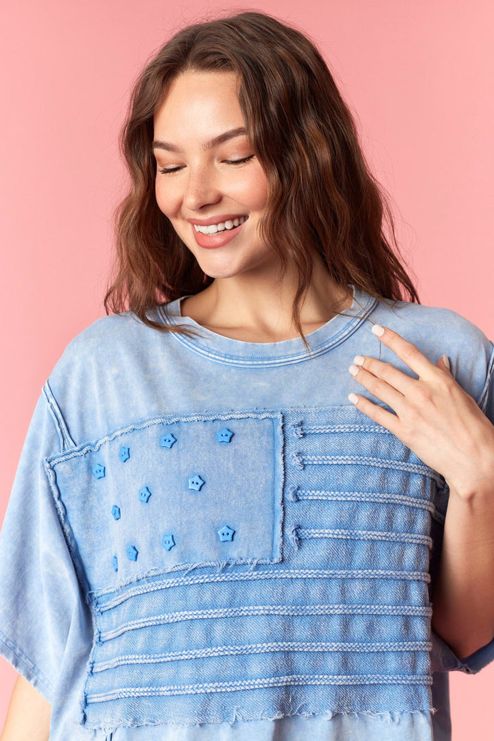 Peach Love America Flag Mineral Wash Tee-Katze Boutique