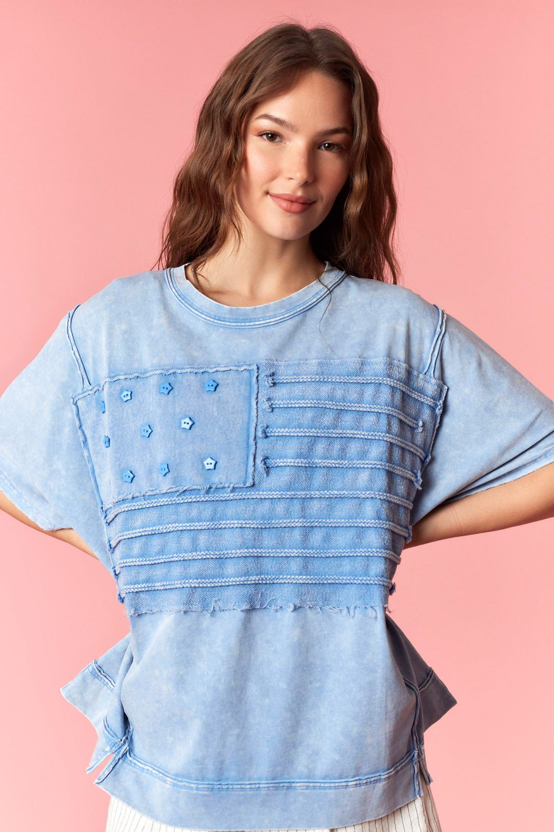 Peach Love America Flag Mineral Wash Tee-Katze Boutique