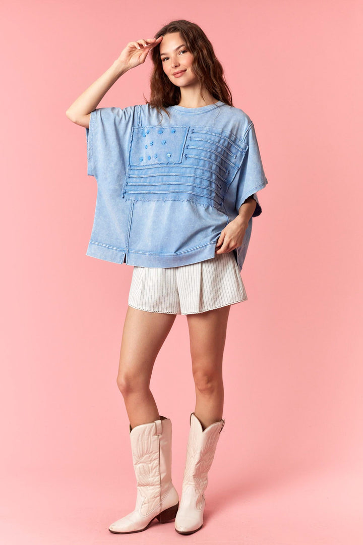 Peach Love America Flag Mineral Wash Tee-Katze Boutique