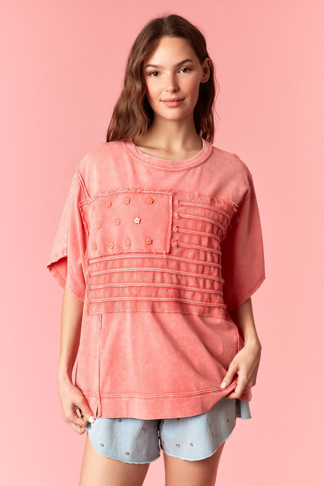 Peach Love America Flag Mineral Wash Tee-Katze Boutique