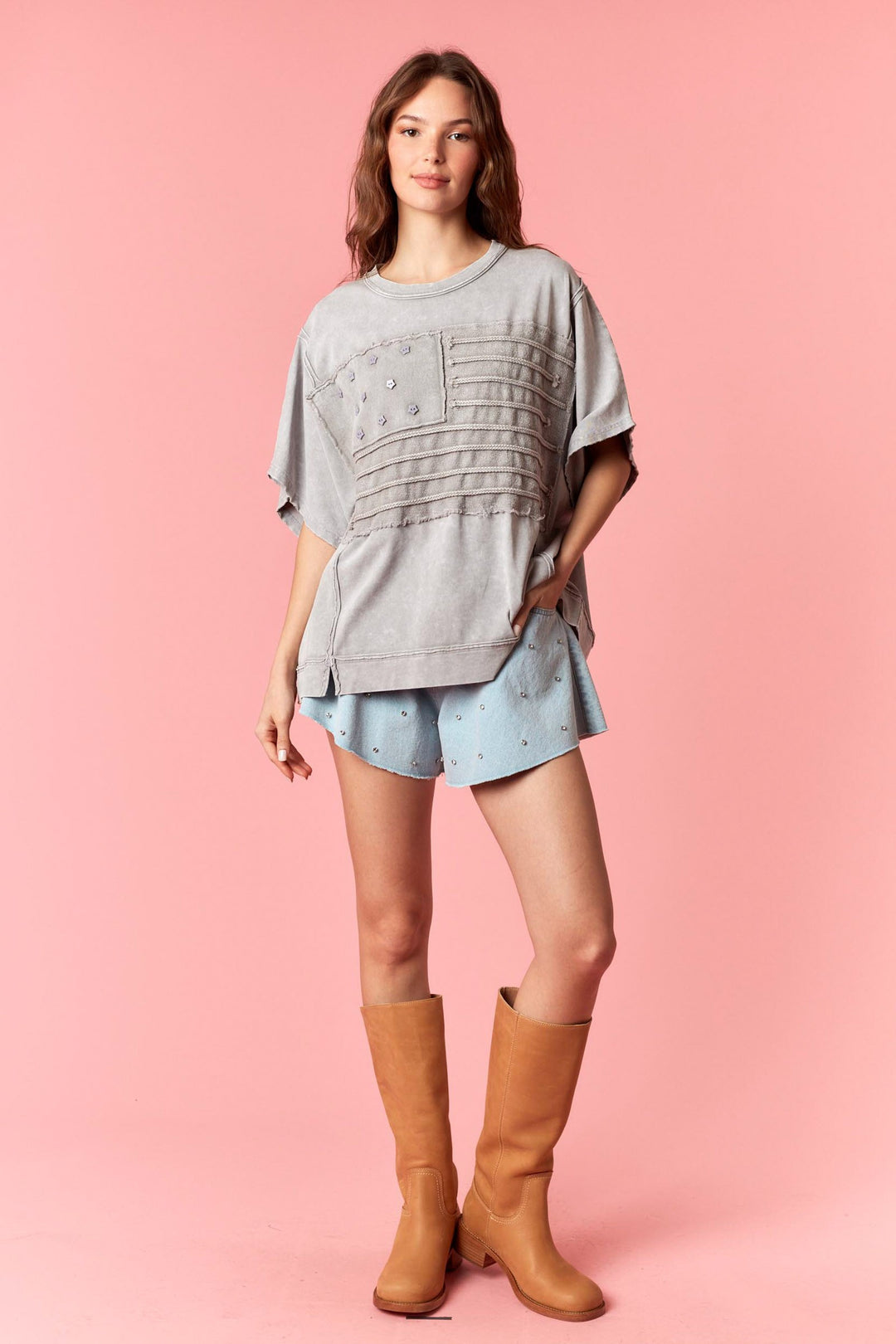 Peach Love America Flag Mineral Wash Tee-Katze Boutique