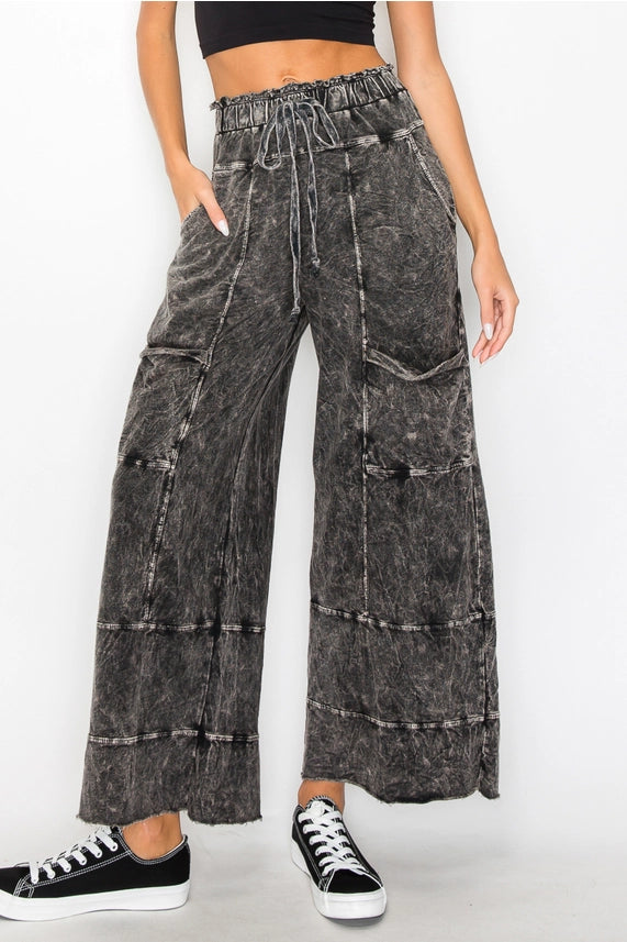 J. Her Mineral Wash Wide Leg Cropped Pants | Katze Boutique