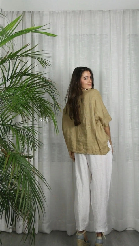 Asymmetrical Linen Short Sleeve Top-Katze Boutique