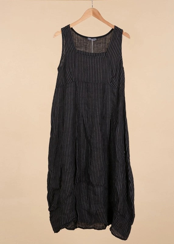 Made in Italy Premium Linen Striped Maxi Dress – Sleeveless, Pockets