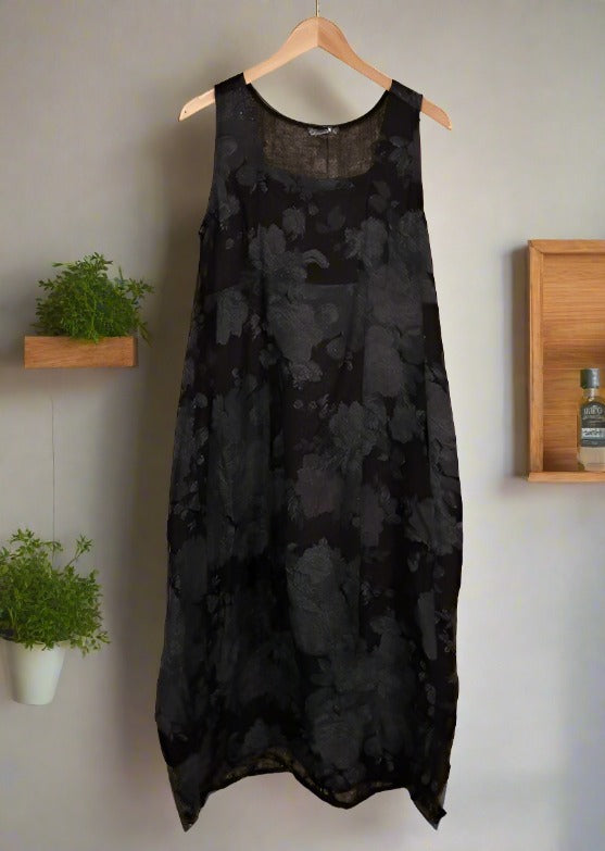 Made In Italy Linen Floral Sleeveless Dress