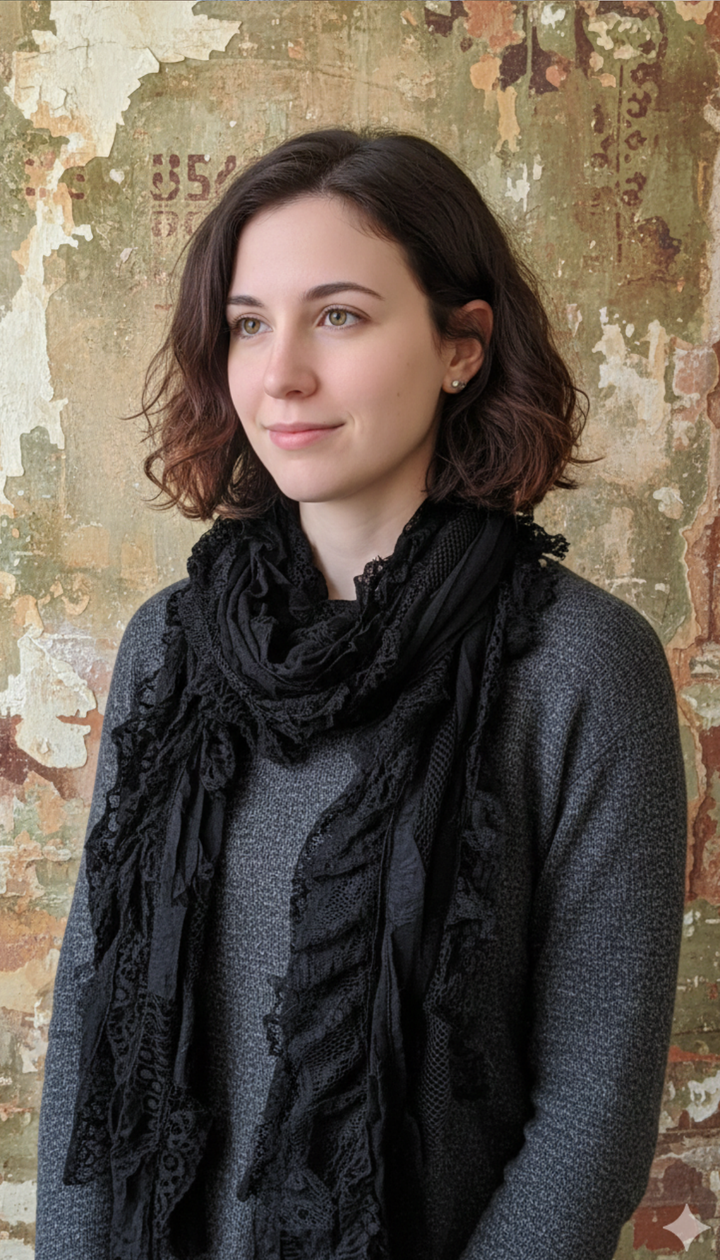 Handmade Patchwork Artisan Black Scarf-Katze Boutique