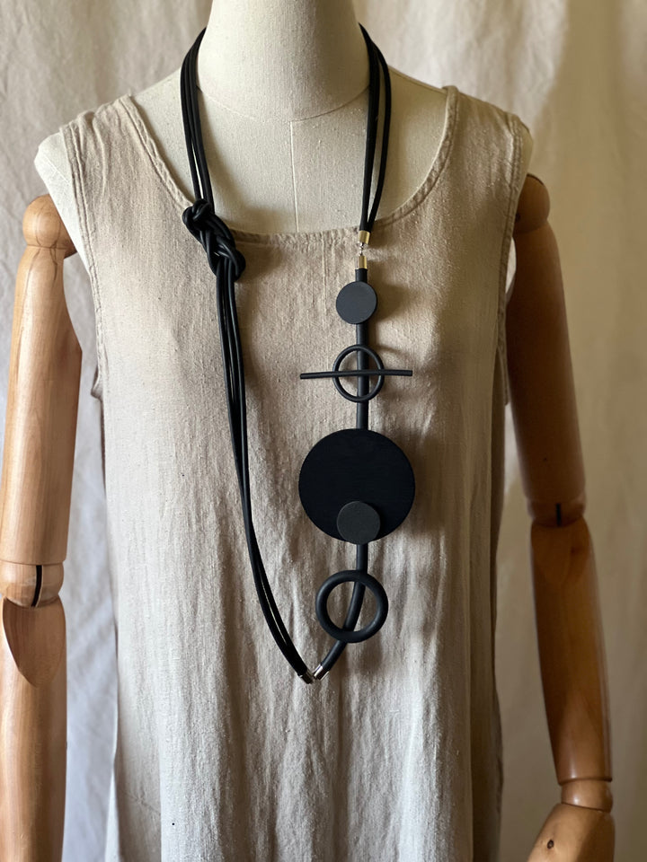 Black Rubber Long Necklace-Katze Boutique
