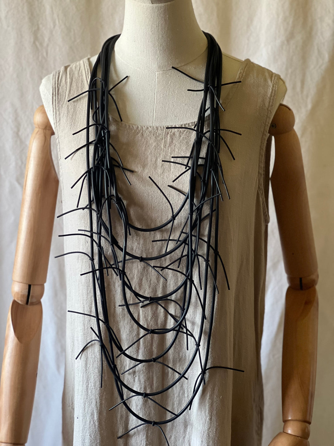 Statement Black Long Rubber Necklace-Katze Boutique
