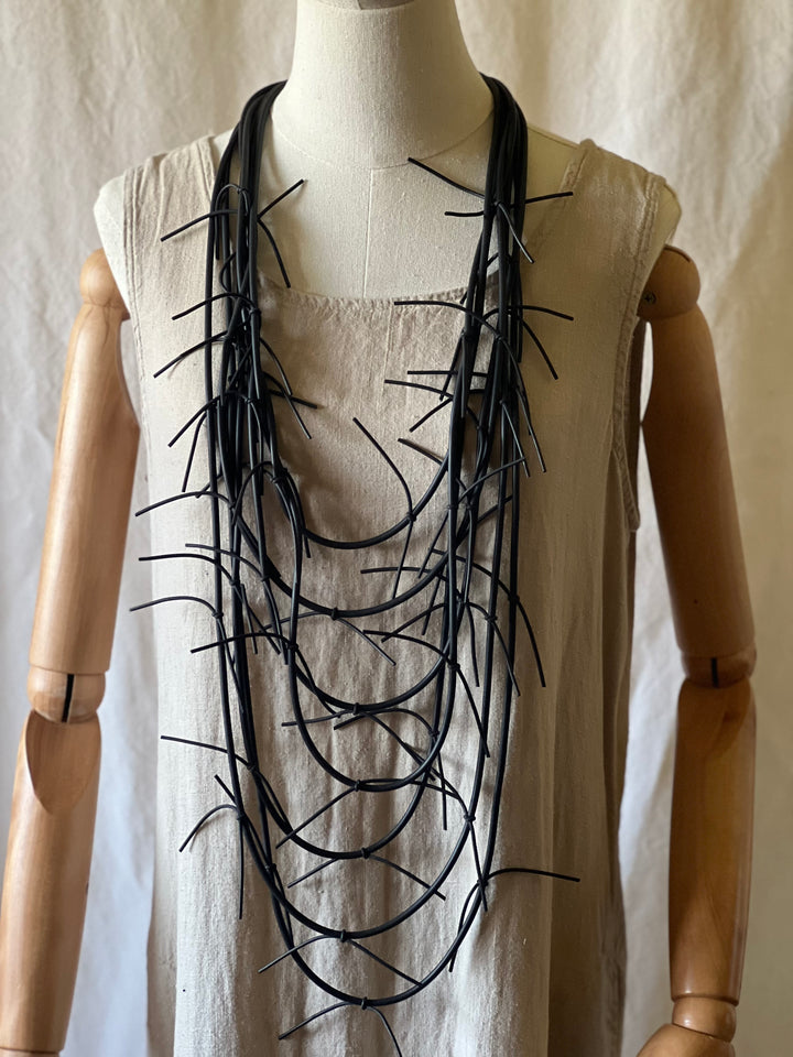 Statement Black Long Rubber Necklace-Katze Boutique