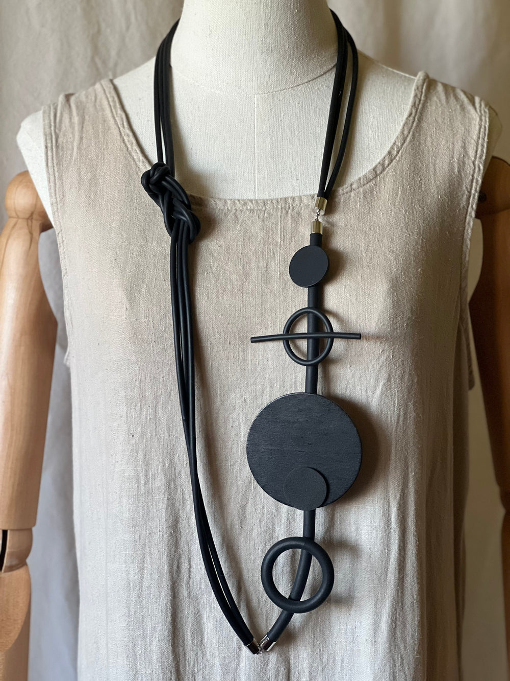 Black Rubber Long Necklace-Katze Boutique