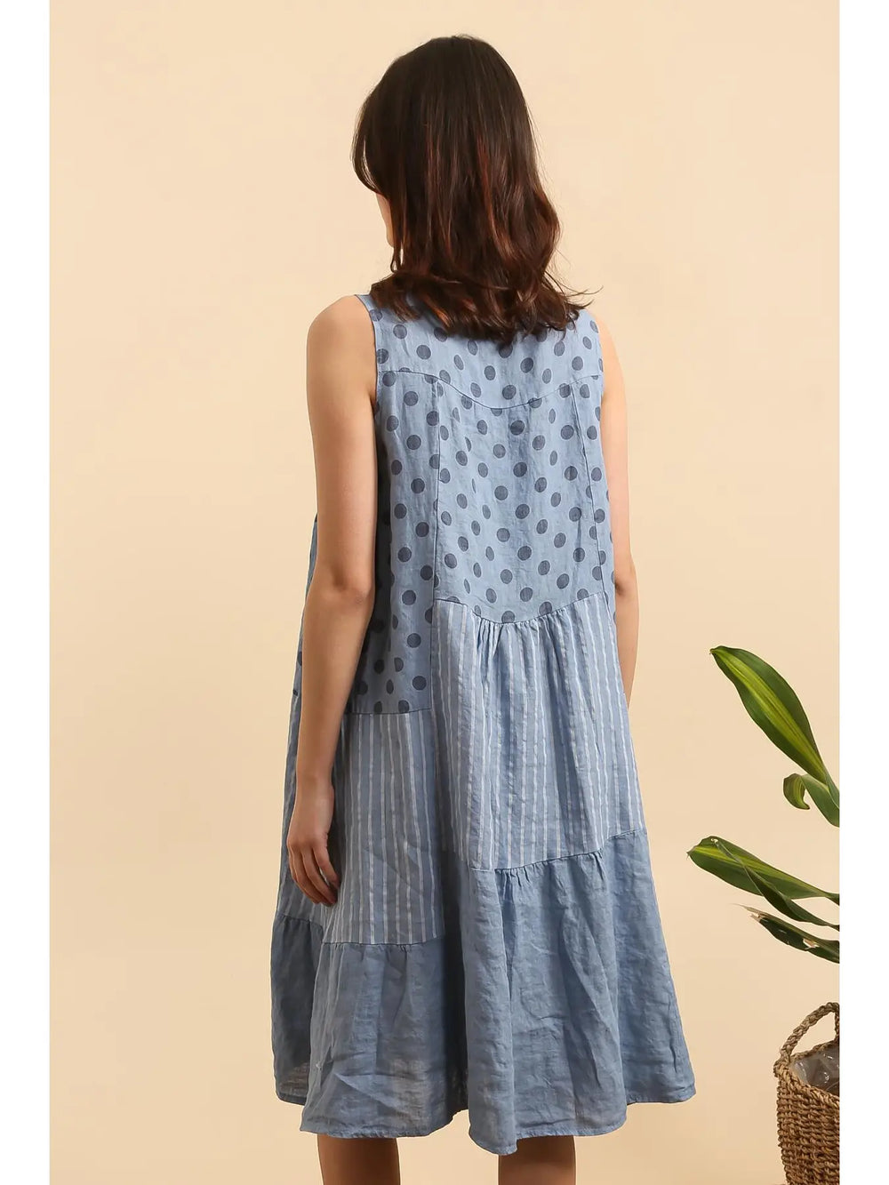Made In Italy Printed Linen Sleeveless Dress-Katze Boutique