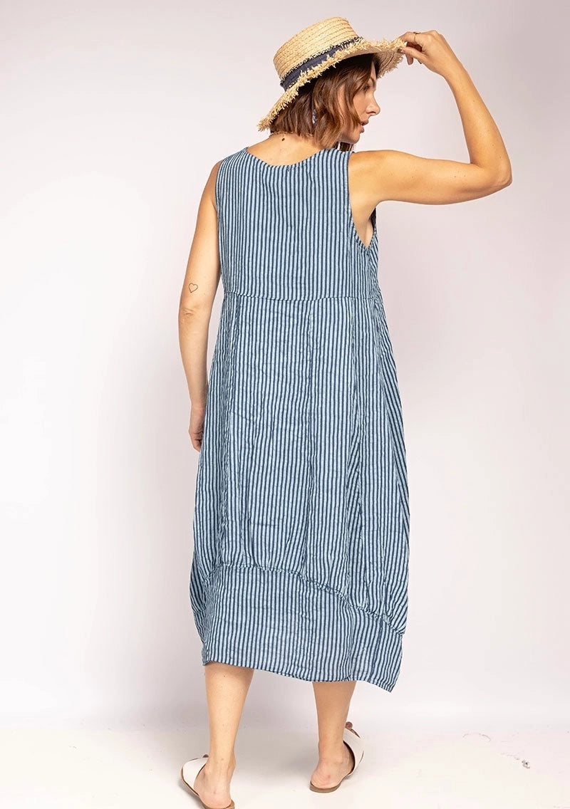 Made In Italy Striped Linen Dress-Katze Boutique