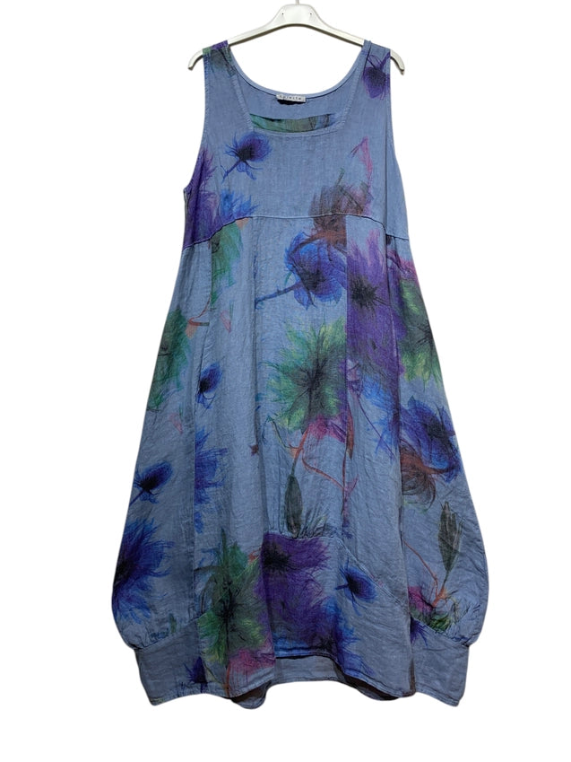 Linen Sleeveless Floral Balloon Dress