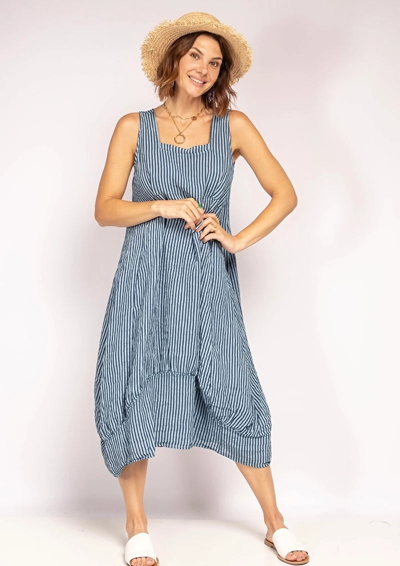 Made In Italy Striped Linen Dress-Katze Boutique