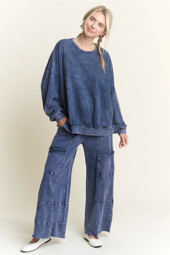 J. Her Mineral Wash Wide Leg Cropped Pants | Katze Boutique