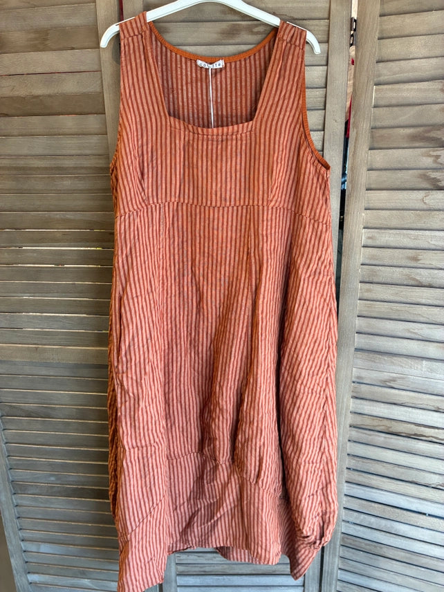 Made in Italy Premium Linen Striped Maxi Dress – Sleeveless, Pockets