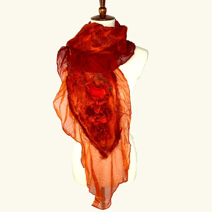 Cabbage Rose Felted Wool Scarf-Katze Boutique