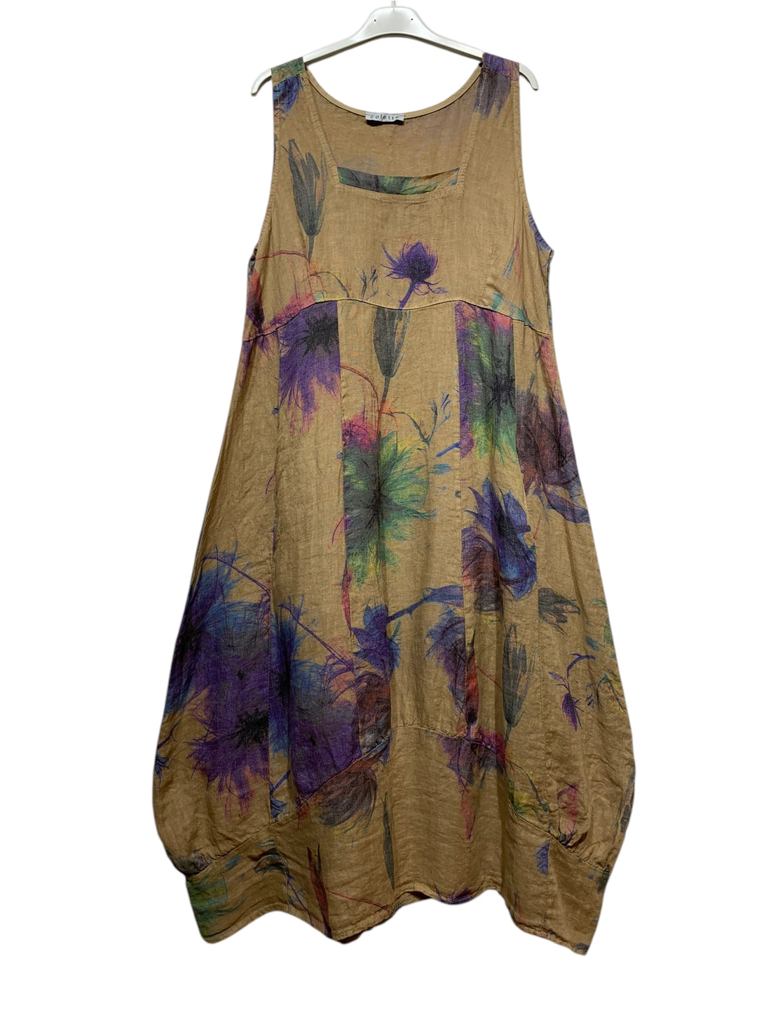 Linen Sleeveless Floral Balloon Dress-Katze Boutique